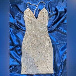 Banjul Tan Backless Dress with Rhinestones